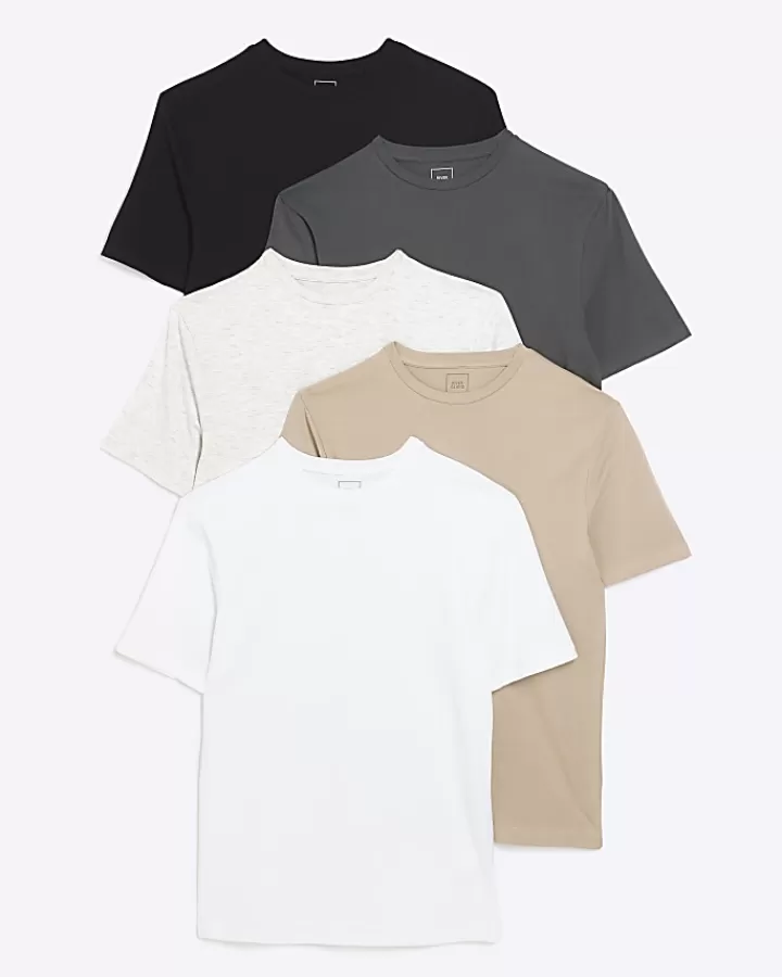 Grey multipack of 5 muscle fit t-shirts | Riverisland Shop